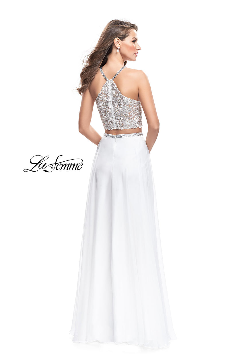Picture of: Two Piece Dress with Chiffon Skirt and Lace Top in White, Style: 26288, Back Picture