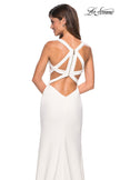 Picture of: Long Jersey Prom Dress With Exposed Back Zipper in White, Style: 27031, Back Picture
