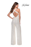 Picture of: Long Sequin Jumpsuit with Criss Cross Back in White, Style: 28719, Back Picture