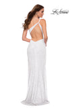 Picture of: Sequin Gown with One Shoulder Top and Open Back in White, Style 29962, Back Picture