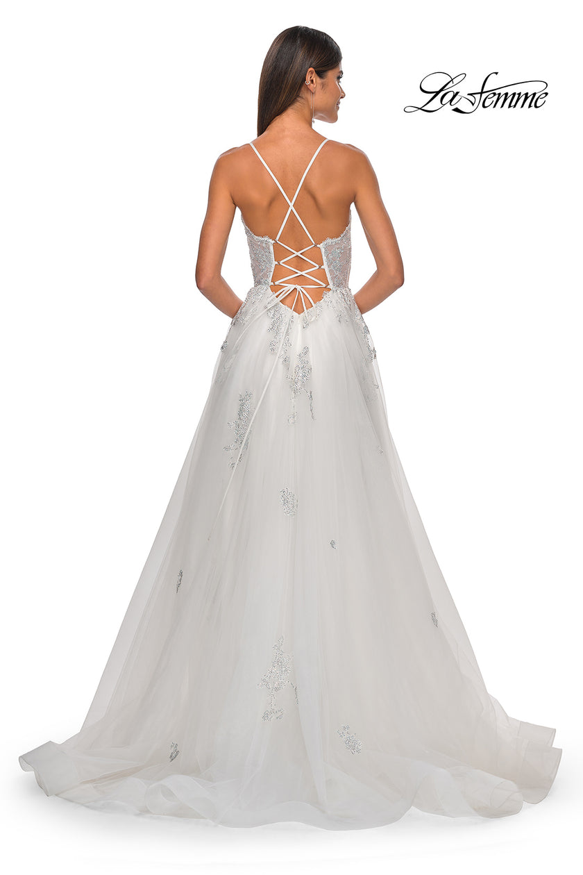 Picture of: A-Line Tulle Gown with Scallop Detail Bodice and Lace Applique in White, Style: 32028, Detail Picture 19