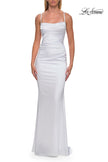 Picture of: Straight Neck Satin Gown with Lace-Up Back in White, Style: 33604, Detail Picture 21