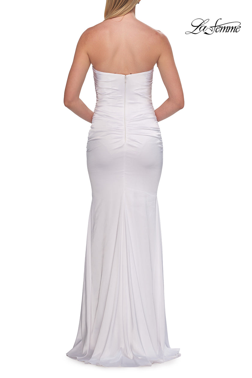 Picture of: Simple Strapless Satin Gown with Ruching Detail in White, Style: 33531, Detail Picture 22