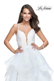 Picture of: Long Tulle Ball Gown with Ruffle Skirt and Lace Bodice in White, Style: 25928, Detail Picture 1