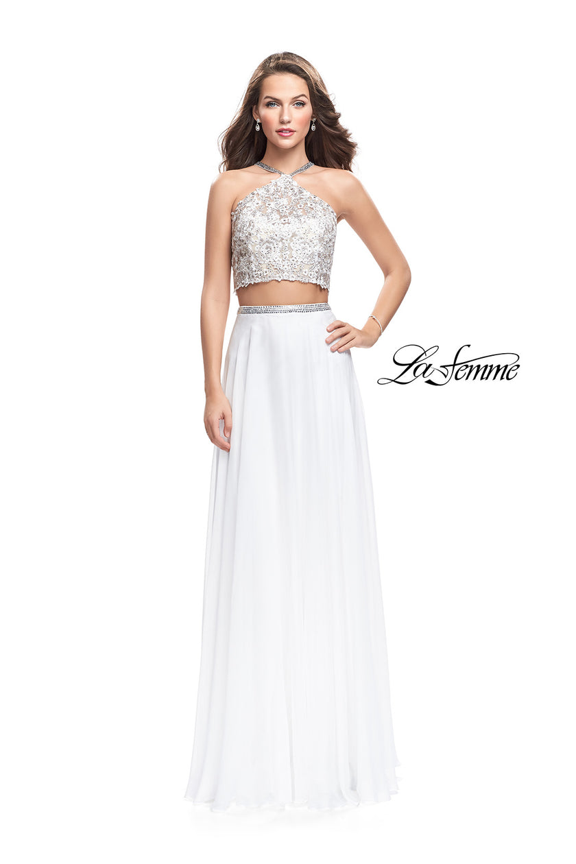 Picture of: Two Piece Dress with Chiffon Skirt and Lace Top in White, Style: 26288, Detail Picture 1