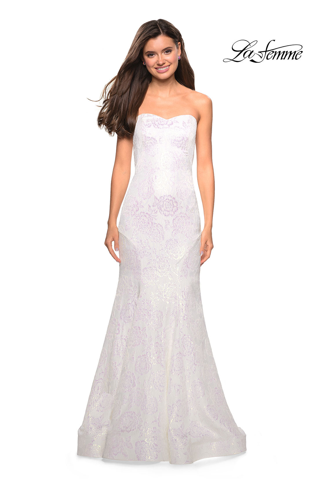 Picture of: Mermaid Style Rose Printed Strapless Prom Dress in White, Style: 27286, Detail Picture 1