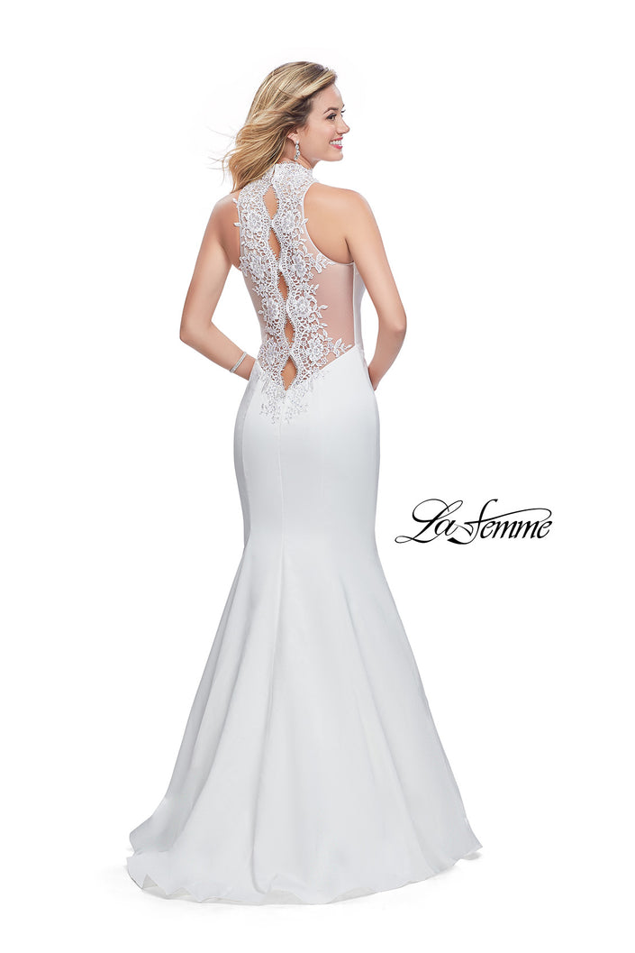 Picture of: Form Fitting Prom Dress with Denim Mermaid Skirt in White, Style: 25792, Detail Picture 2
