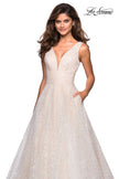Picture of: Sequin Print Ball Gown with Deep V and Pockets in White, Style: 27323, Detail Picture 2