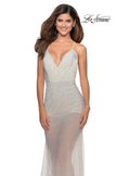 Picture of: Sheer Tulle Rhinestone Dress with Attached Shorts in White, Style: 28806, Detail Picture 2