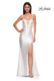 Picture of: Unique Stretch Satin Gown with Corset Bodice and Open Back in White , Style 32683, Detail Picture 2