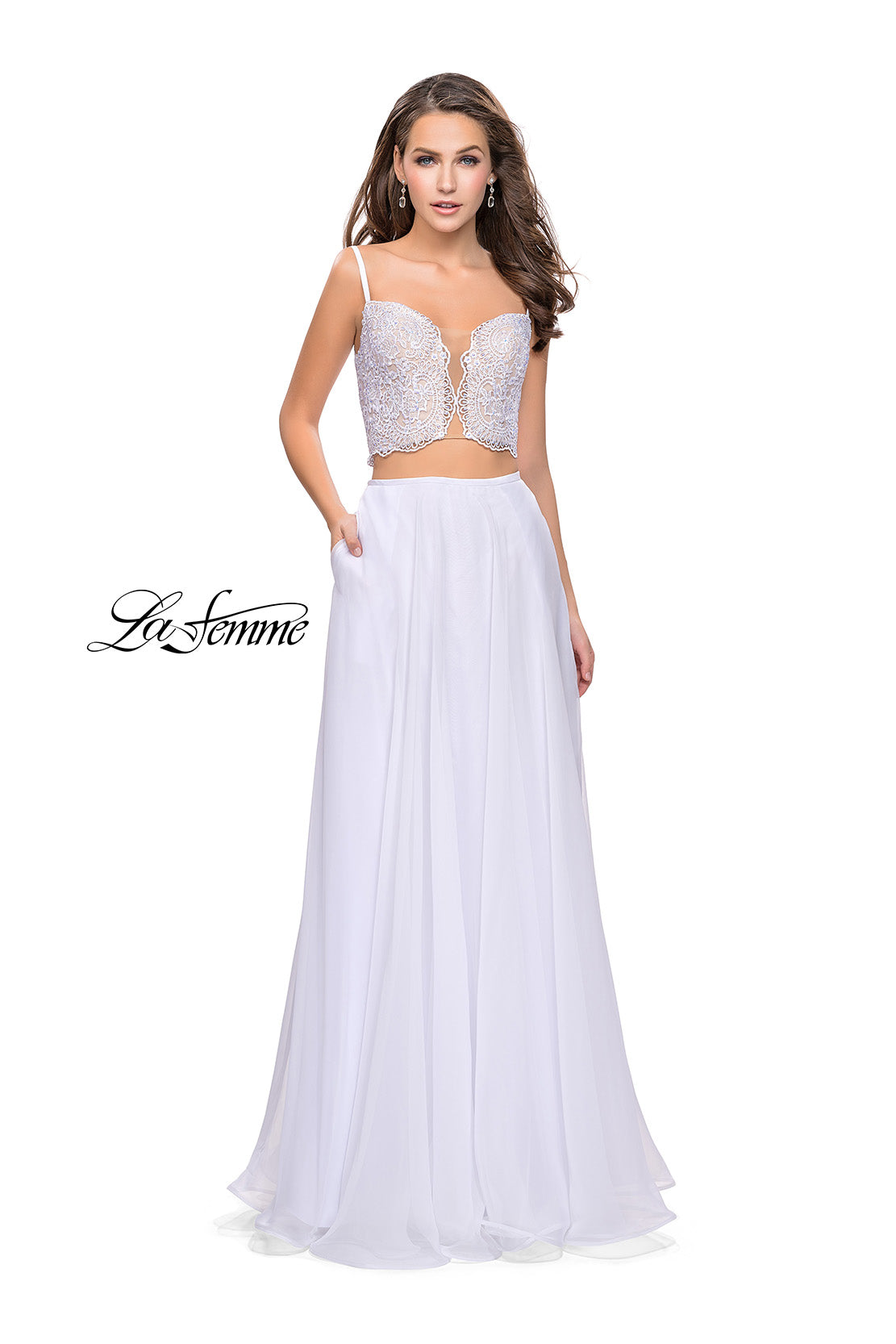 Picture of: Two Piece Gown with Beaded Lace Bodice and A-line Skirt in White, Style: 25830, Detail Picture 3