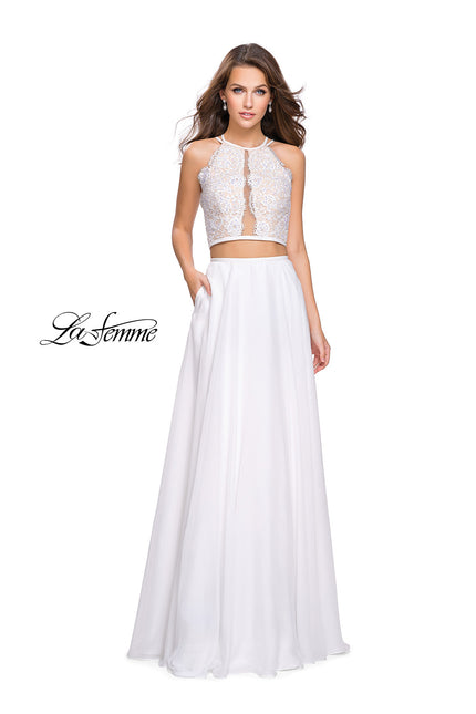 Picture of: Two Piece A-line Dress with Halter Neck and Beading in White, Style: 25843, Detail Picture 3