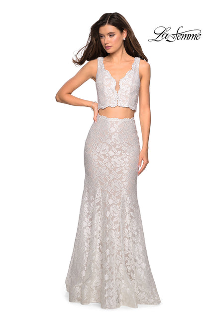 Picture of: Two Piece Lace Prom Dress with Rhinestones in White, Style: 27302, Detail Picture 3