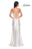 Picture of: Unique Stretch Satin Gown with Corset Bodice and Open Back in White , Style 32683, Detail Picture 3