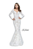 Picture of: Long Sleeve Lace Mermaid Prom Dress with Metallic Beads in White, Style: 25607, Detail Picture 2