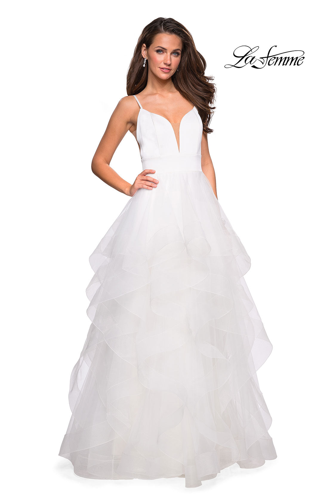 Picture of: Tulle A Line Dress with Plunging Sweetheart Neckline in White, Style: 27024, Detail Picture 5