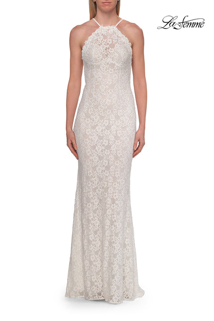 Picture of: Lace Prom Dress with Scalloped Neckline and Open Back in White, Style: 33648, Detail Picture 5