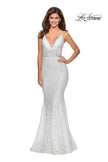Picture of: Sequin Lace Mermaid Prom Dress with Sheer Bodice in White, Style: 28647, Detail Picture 6