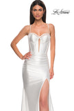 Picture of: Unique Stretch Satin Gown with Corset Bodice and Open Back in White , Style 32683, Detail Picture 6