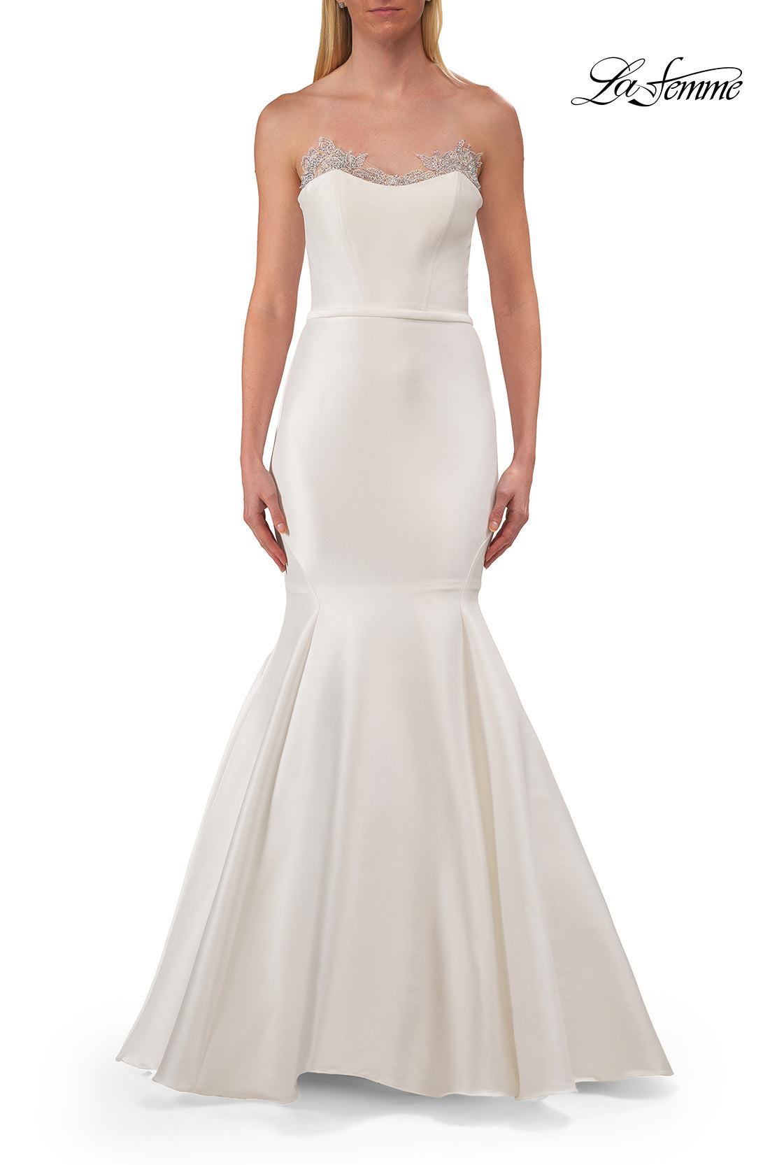 Picture of: Strapless Mermaid Gown with Lace-Trimmed Sweetheart Neckline in White, Style: 33438, Detail Picture 6