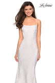 Picture of: Stretch Lace Gown with Square Neckline and Open Back in White, Style: 27565, Detail Picture 7