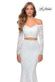 Picture of: Lace Sleeve Lace and Sequin Two Piece Prom Dress in White, Style: 28666, Detail Picture 7