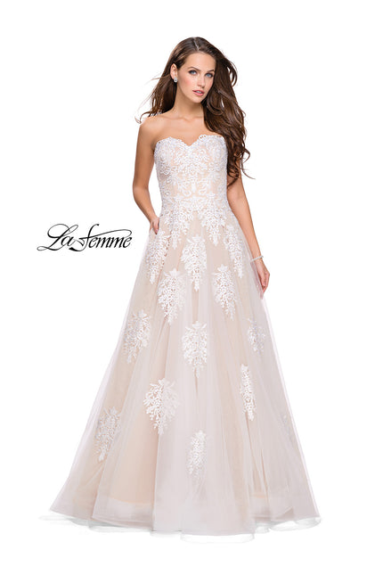 Picture of: Strapless Lace Gown with Tulle and Lace Applique in White Nude, Style: 25560, Main Picture