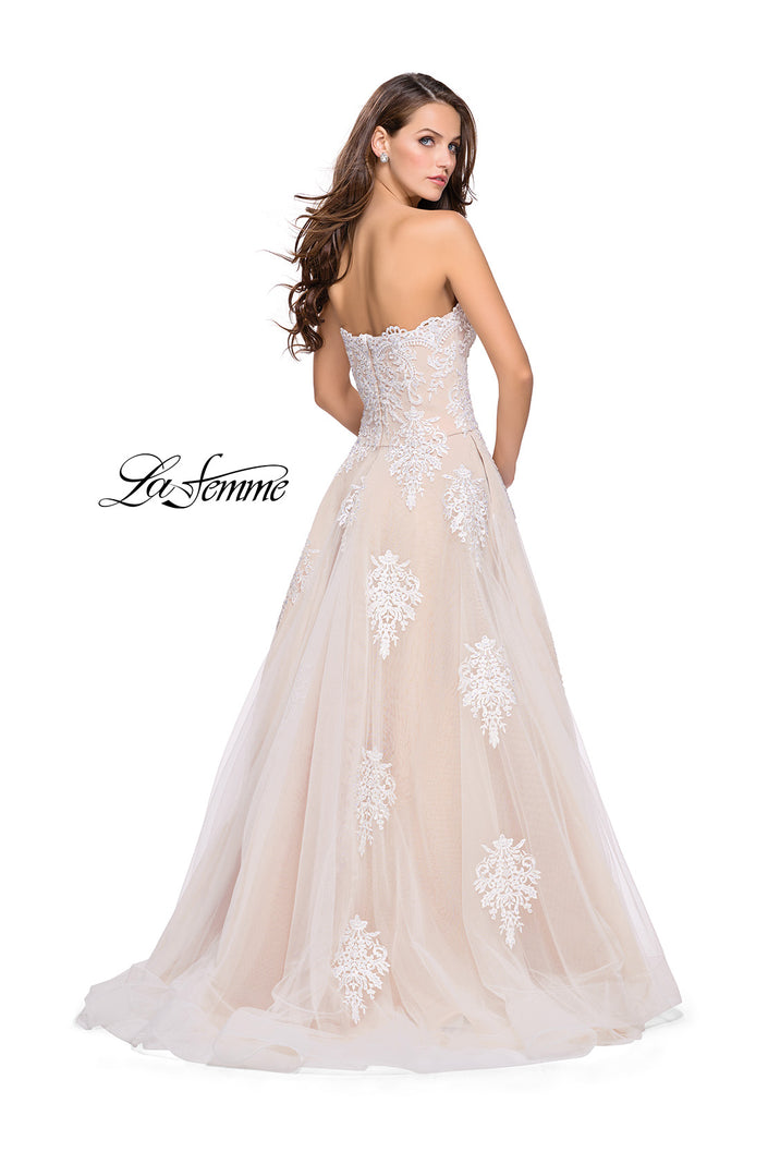 Picture of: Strapless Lace Gown with Tulle and Lace Applique in White Nude, Style: 25560, Back Picture
