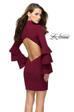 Picture of: Short Homecoming Dress with Tiered Bell Sleeves in Wine, Style: 26639, Back Picture
