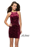 Picture of: High Neck Short Velvet Dress with Criss Cross Back Straps in Wine, Style: 26663, Back Picture