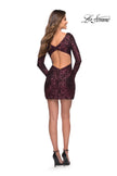 Picture of: Long Sleeve Sequin Dress with Ruching and Open Back in Wine, Style 30951, Detail Picture 6