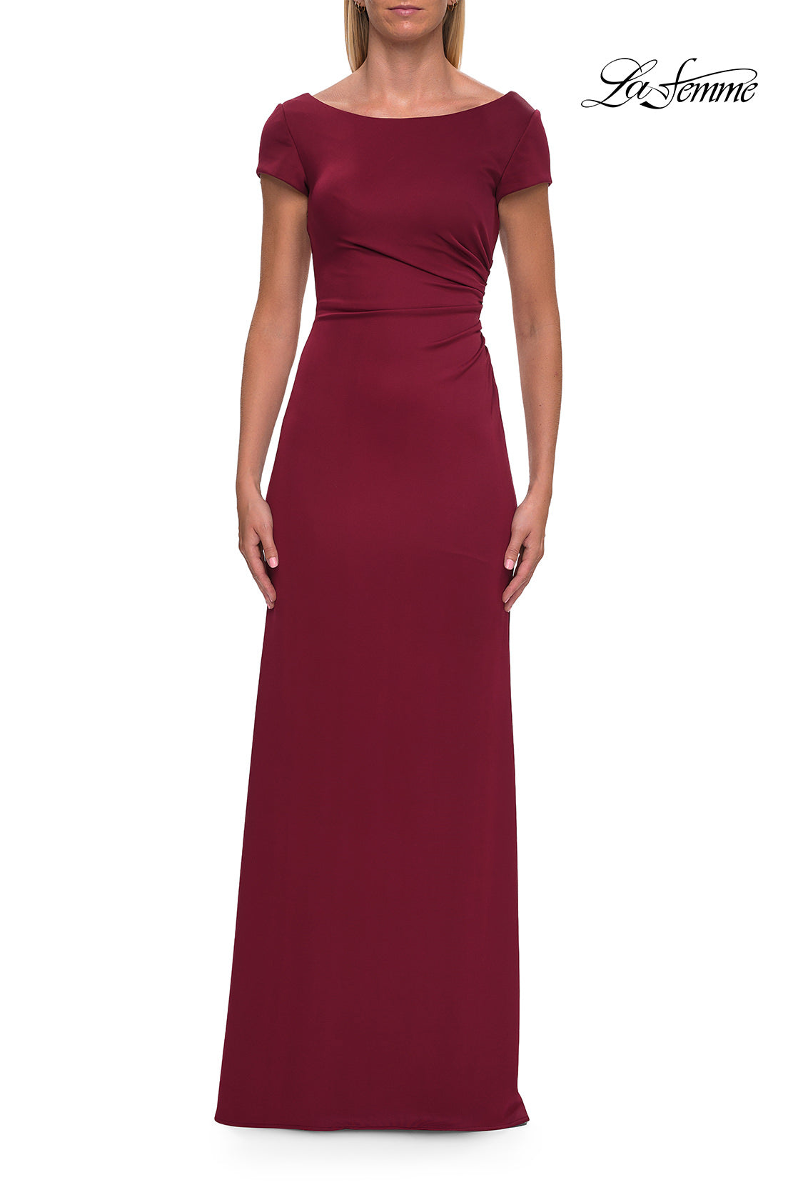 Picture of: Simple Short Sleeve Fitted Jersey Evening Dress in Wine, Style: 33616, Main Picture
