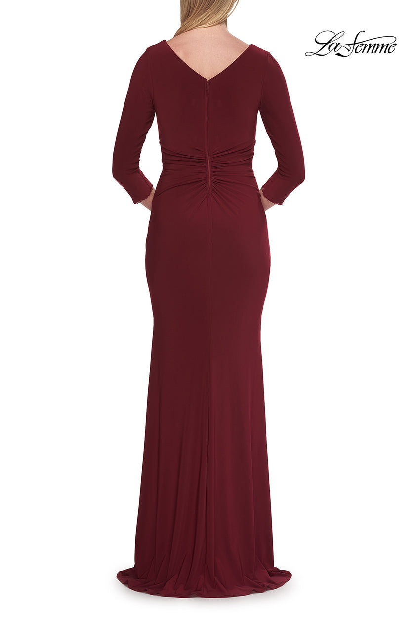 Picture of: V-Neck Ruched Gown with Three-Quarter Sleeves in Wine, Style: 33214, Detail Picture 8