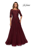 Picture of: Lace and Tulle A-line Gown with Three Quarter Sleeves, Style: 28036, Detail Picture 11