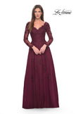 Picture of: Long Sleeve Lace and Tulle Dress with V Neckline in Navy, Style: 30795, Detail Picture 13