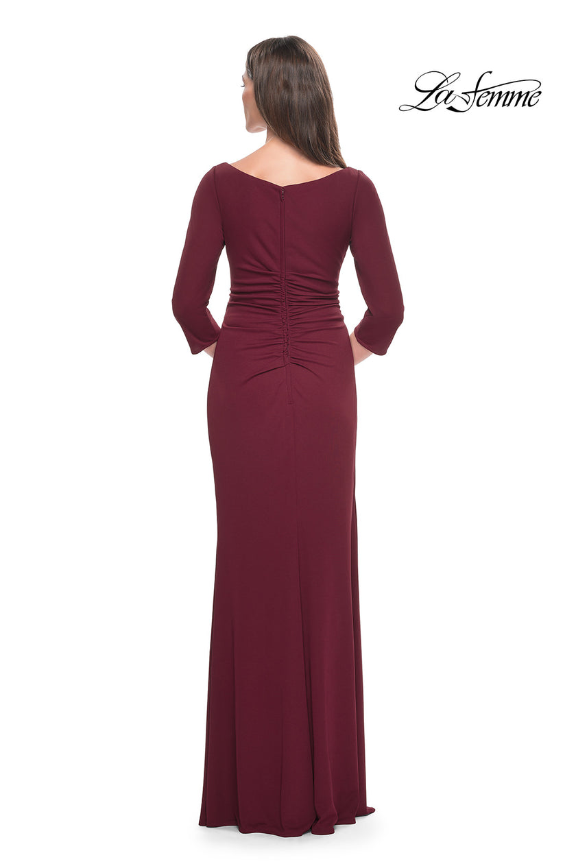 Picture of: Chic Long Evening Gown with High Neck and Ruffle Detail in Navy, Style: 31705, Back Picture