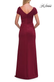 Picture of: Simple Short Sleeve Fitted Jersey Evening Dress in Wine, Style: 33616, Back Picture