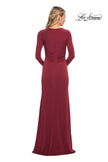 Picture of: Long Sleeve Jersey Dress with Criss-Criss Front Ruching in Wine, Detail Picture 2