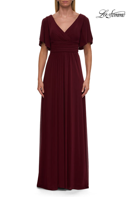 Picture of: Flattering Net Jersey Long Dress with Ruffle Sleeve in Wine, Style: 30009, Detail Picture 3