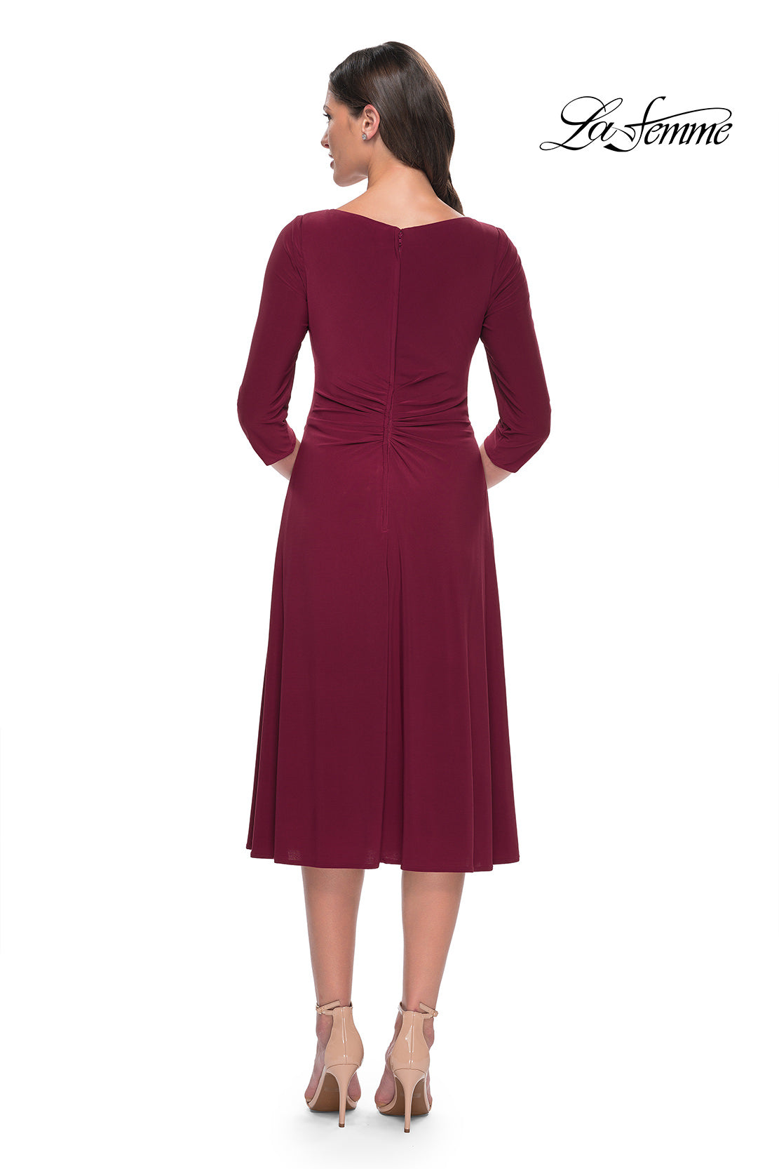 Picture of: Chic Tea Length Jersey Dress with Ruching in Wine, Style: 30069, Detail Picture 4