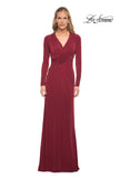 Picture of: Long Sleeve Jersey Dress with Criss-Criss Front Ruching in Wine, Detail Picture 5