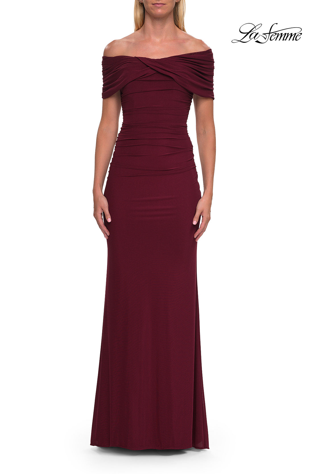 Picture of: Off-the-Shoulder Draped Jersey Gown in Wine, Style: 33171, Detail Picture 5