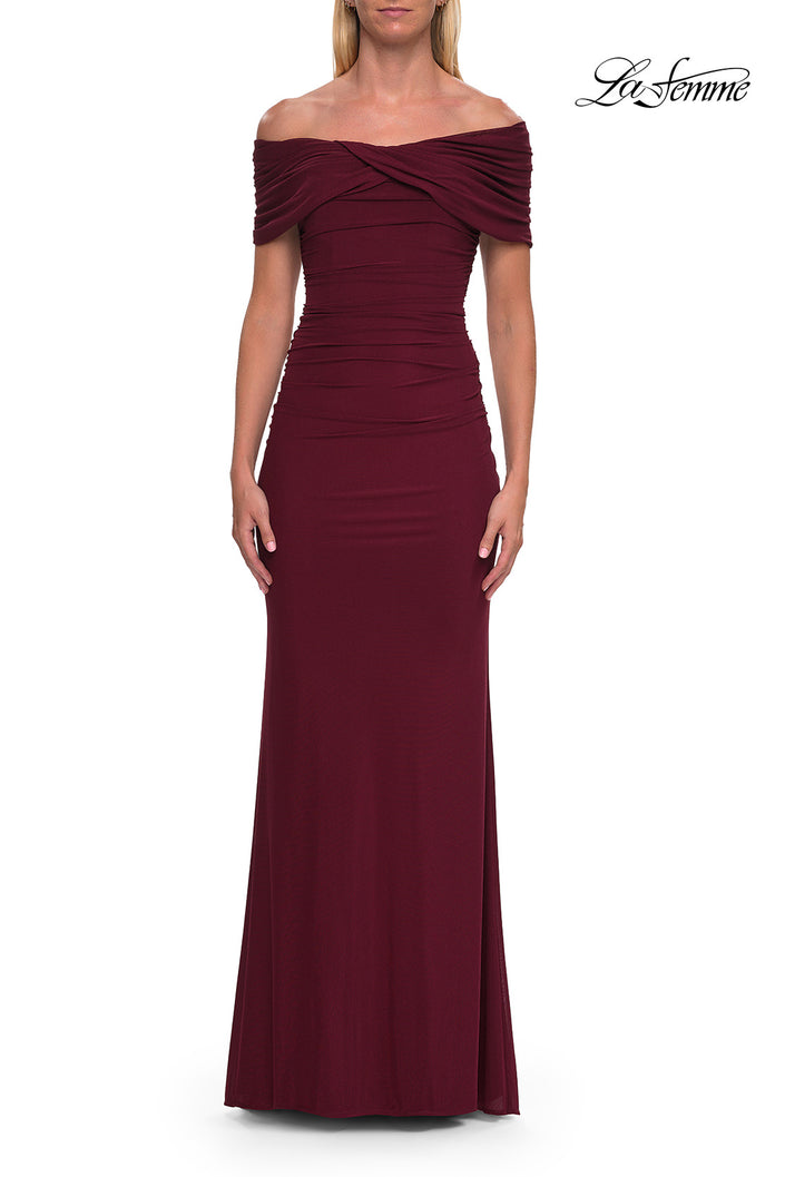 Picture of: Off-the-Shoulder Draped Jersey Gown in Wine, Style: 33171, Detail Picture 5