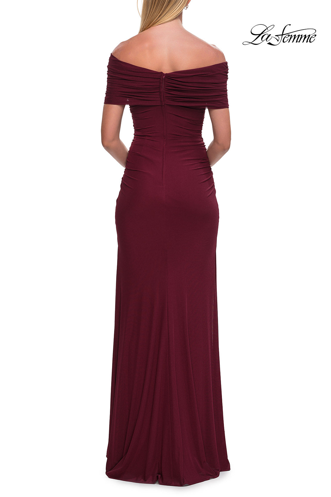 Picture of: Off-the-Shoulder Draped Jersey Gown in Wine, Style: 33171, Detail Picture 6