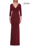 Picture of: V-Neck Ruched Gown with Three-Quarter Sleeves in Wine, Style: 33214, Detail Picture 7