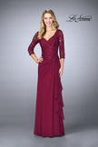 Picture of: Crepe Chiffon Gown with Lace Sweetheart Neckline in Wine, Style: 24857, Detail Picture 2