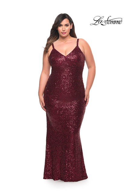 Picture of: V Neck Sequin Plus Size Long Gown in Wine, Style: 29546, Main Picture