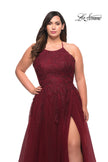 Picture of: Tulle Gown with Lace Bodice and High Neckline in Wine, Style: 29071, Detail Picture 8