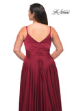 Picture of: Ruffle Slit Satin Long Plus Size Dress with V Neck in Wine, Style: 29740, Detail Picture 11