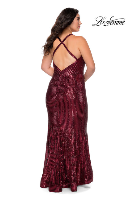 Picture of: Sequin Plus Size Prom Dress with Criss Cross Back in Wine, Style: 29051, Back Picture